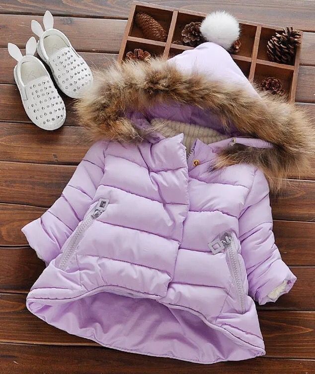 lavender baby winter coat with fur hood
