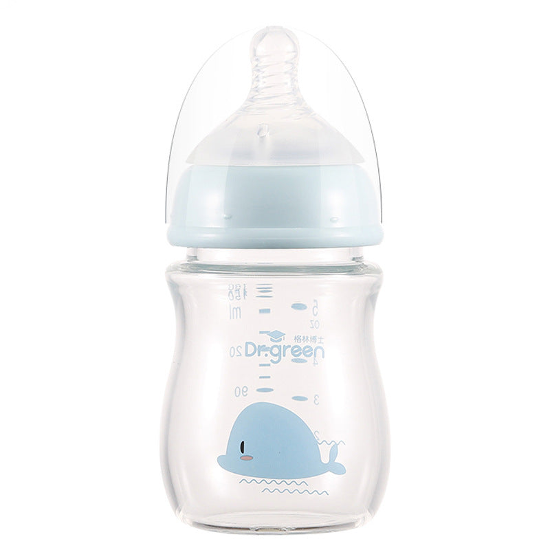 ドクターグリーン 新生児用広口ガラス哺乳瓶 抗コリック・逆流防止ボトル 0〜6ヶ月|Dr. Green Newborn Baby Wide-Caliber Glass Anti-Colic and Anti-Choke Bottle 0-6 Months
