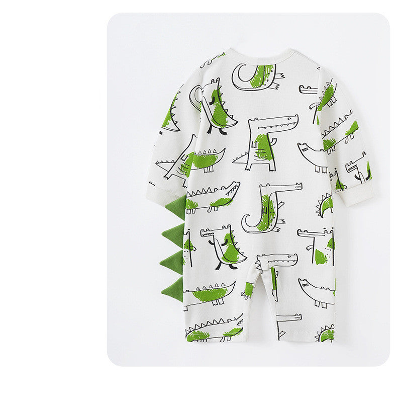 ワニプリント長袖ベビーつなぎ|Alligator Graffiti Cotton Baby Onesie, Long Sleeve, Soft Fabric, Unisex Design