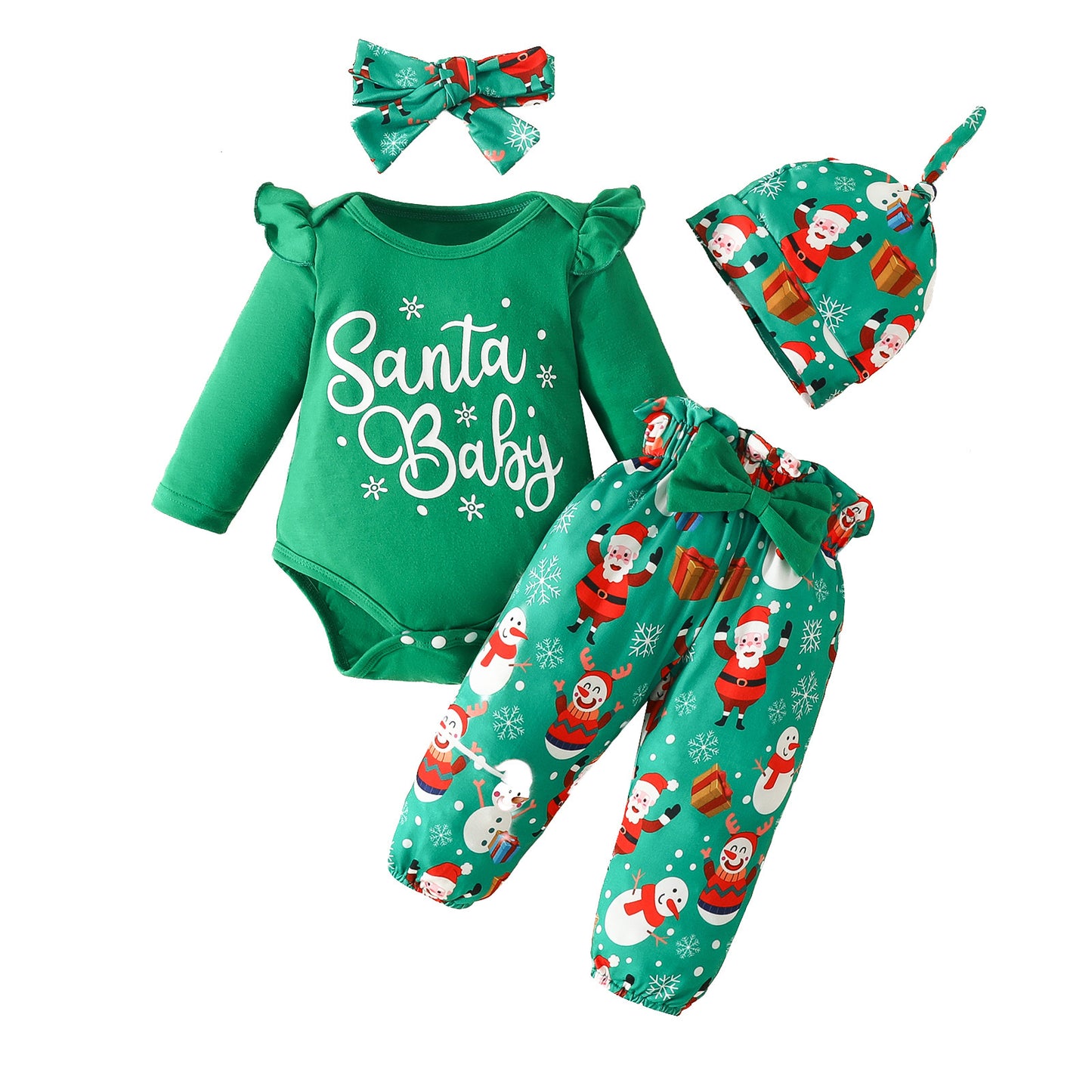 かわいいSanta Babyプリントのロンパースとパンツ