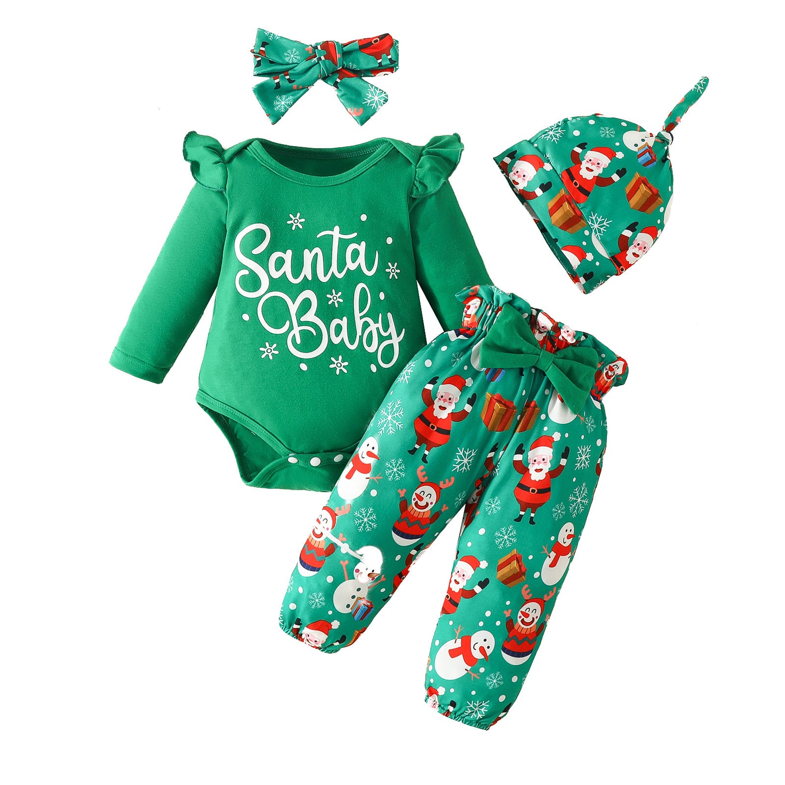 かわいいSanta Babyプリントのロンパースとパンツ