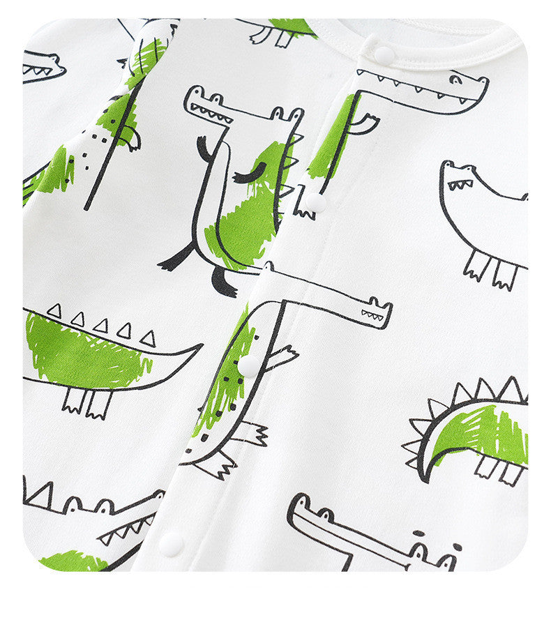 ワニプリント長袖ベビーつなぎ|Alligator Graffiti Cotton Baby Onesie, Long Sleeve, Soft Fabric, Unisex Design