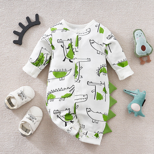 ワニプリント長袖ベビーつなぎ|Alligator Graffiti Cotton Baby Onesie, Long Sleeve, Soft Fabric, Unisex Design