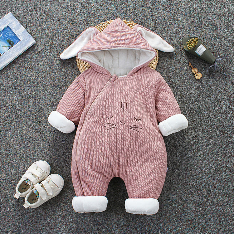 ベビー冬用うさ耳ロンパース(厚手・長袖・フード付き) | Baby Winter Bunny-Ear Jumpsuit (Thick, Long Sleeve, Hooded)