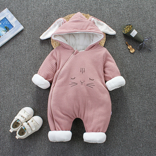 ベビー冬用うさ耳ロンパース(厚手・長袖・フード付き) | Baby Winter Bunny-Ear Jumpsuit (Thick, Long Sleeve, Hooded)