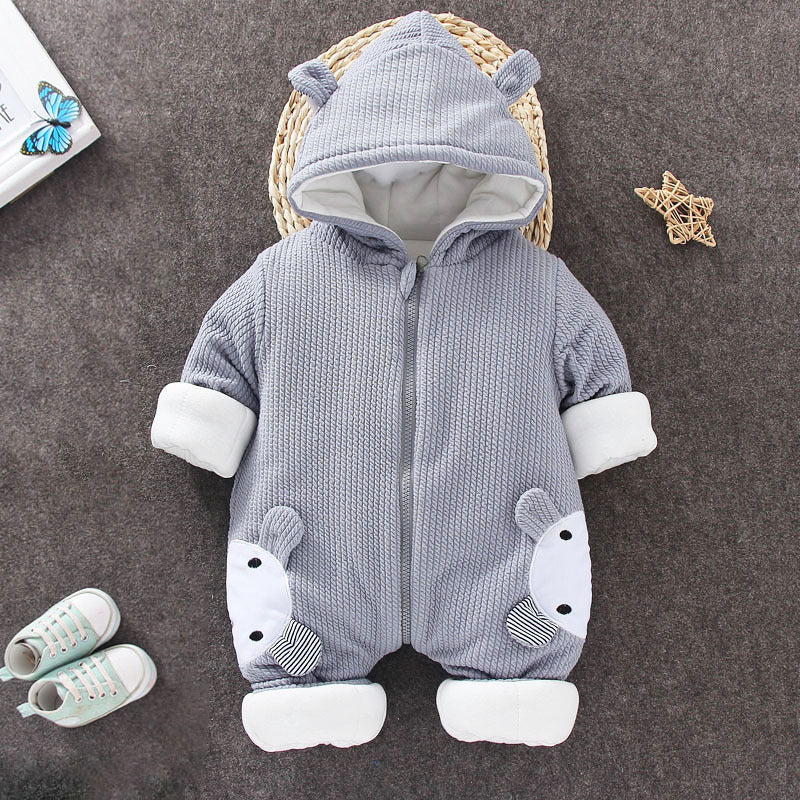 ベビー冬用うさ耳ロンパース(厚手・長袖・フード付き) | Baby Winter Bunny-Ear Jumpsuit (Thick, Long Sleeve, Hooded)
