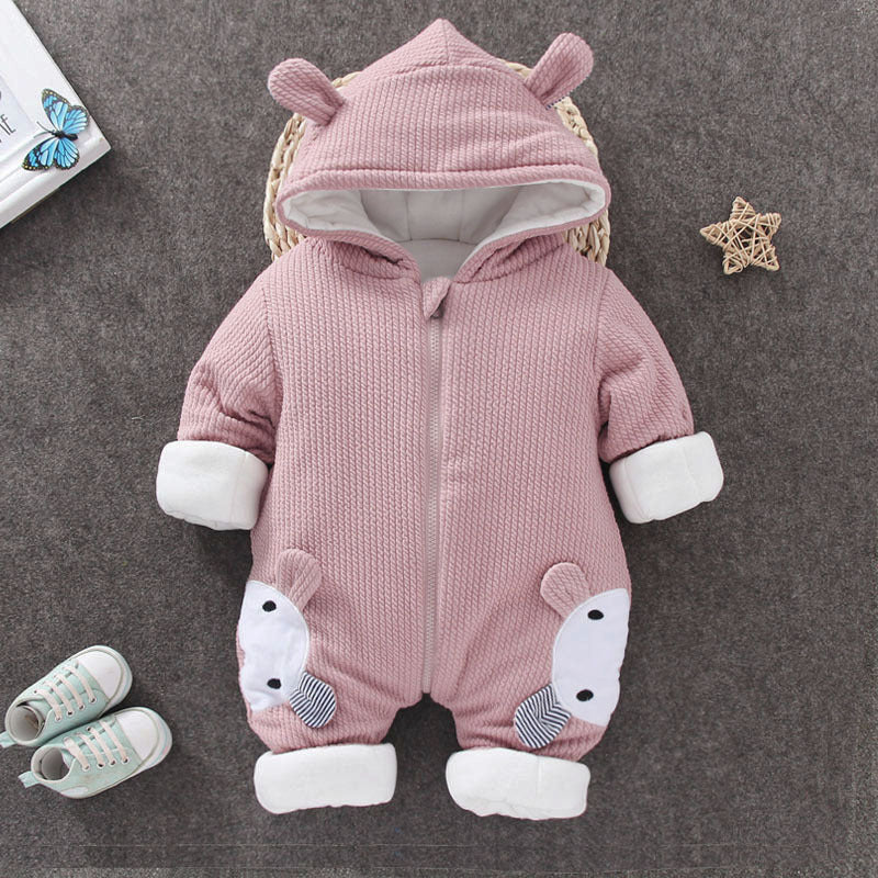 ベビー冬用うさ耳ロンパース(厚手・長袖・フード付き) | Baby Winter Bunny-Ear Jumpsuit (Thick, Long Sleeve, Hooded)