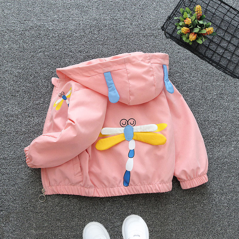 パープルのかわいいフード付きベビージャケット 背面デザイン付き