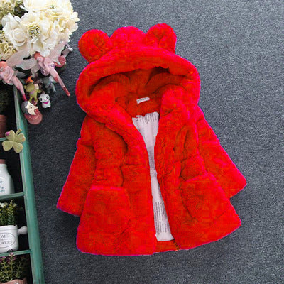 girls faux fur hooded winter jacket in khaki color with soft lining
