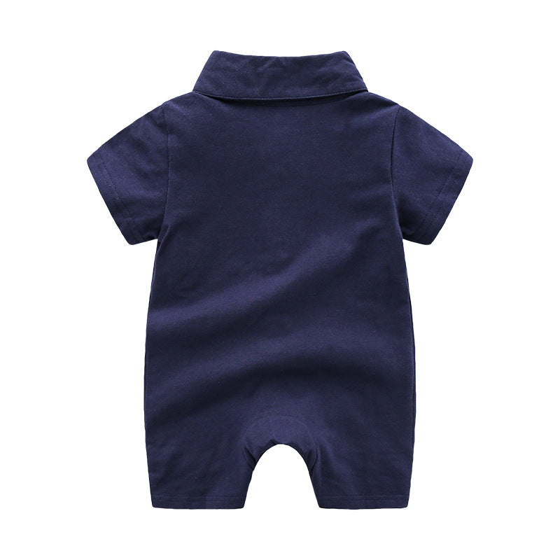 ベビー半袖ロンパース 綿素材 ジェントルマン風 サマークロッチ付き | Baby Gentleman Style Short Sleeve Cotton Romper Summer Closed Crotch