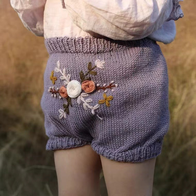 ピュアウール手刺繍ラビット ガールズカーディガン|Pure Wool Hand-Embroidered Rabbit Cardigan for Girls, Long Sleeve, Single-Breasted, Crew Neck