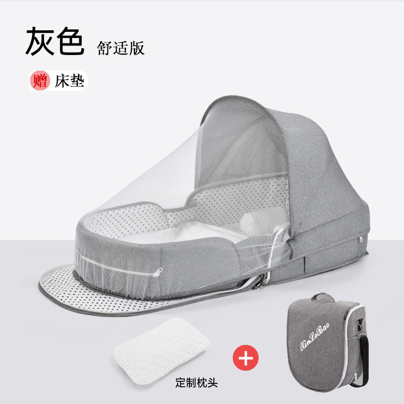 ベビー折りたたみポータブルベッド(蚊帳・マット・おむつ替えパッド付き) | Portable Foldable Baby Bed (Mosquito Net, Mat & Diaper Pad)