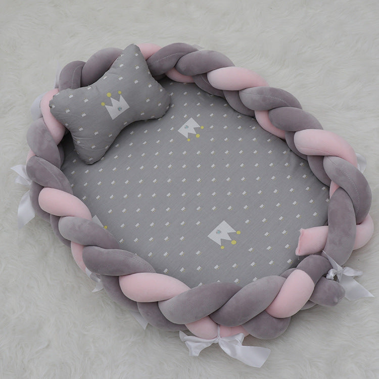 ベビー編みクッション 寝かしつけネスト(超やわらか・取り外し可) | Braided Baby Sleep Nest (Ultra-Soft, Detachable Pad)