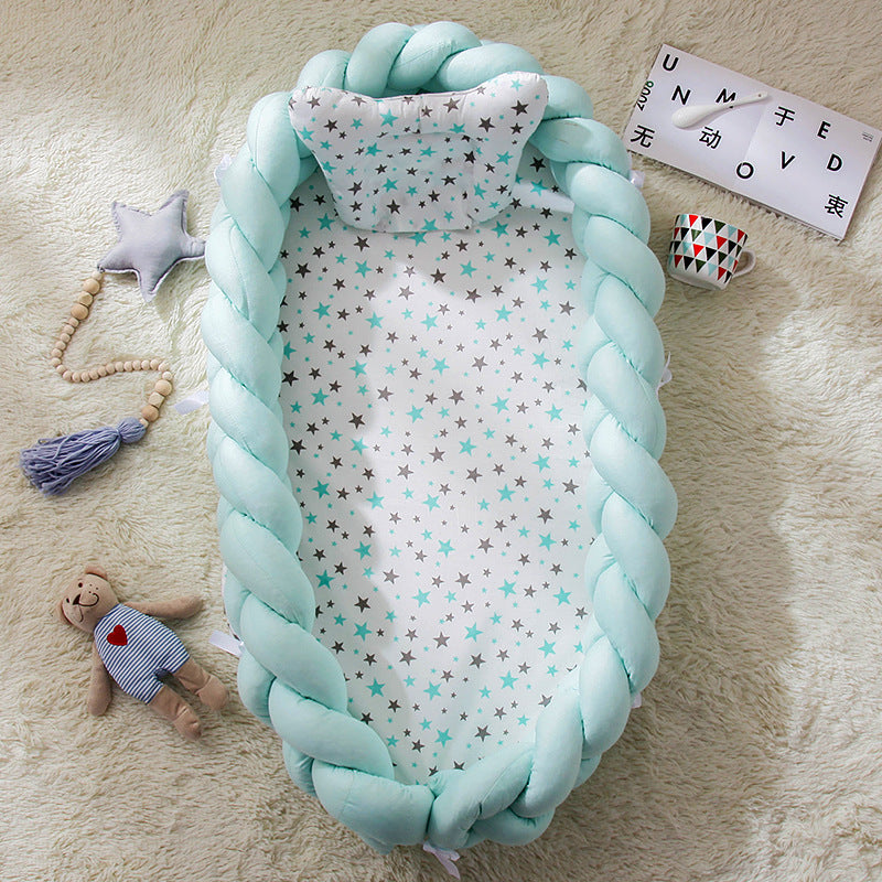 ポータブル バイオニック ベビーネスト | Portable Bionic Baby Nest – Soft Cotton Newborn Bed with Braided Bumper and Removable Cover