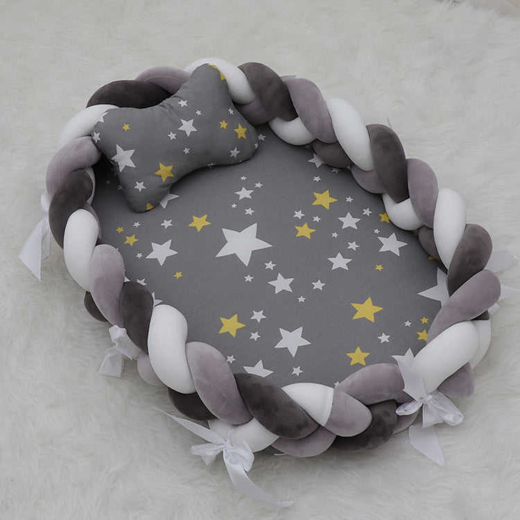 ベビー編みクッション 寝かしつけネスト(超やわらか・取り外し可) | Braided Baby Sleep Nest (Ultra-Soft, Detachable Pad)
