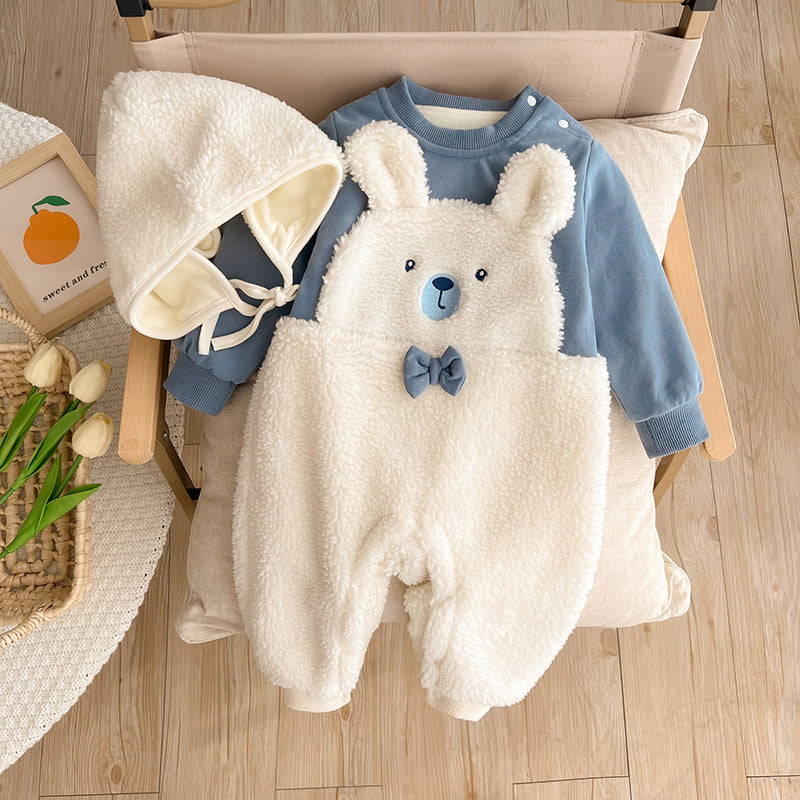 厚手コットン ベビーロンパース(ブルー)|Thick Cotton Baby Romper (Blue)