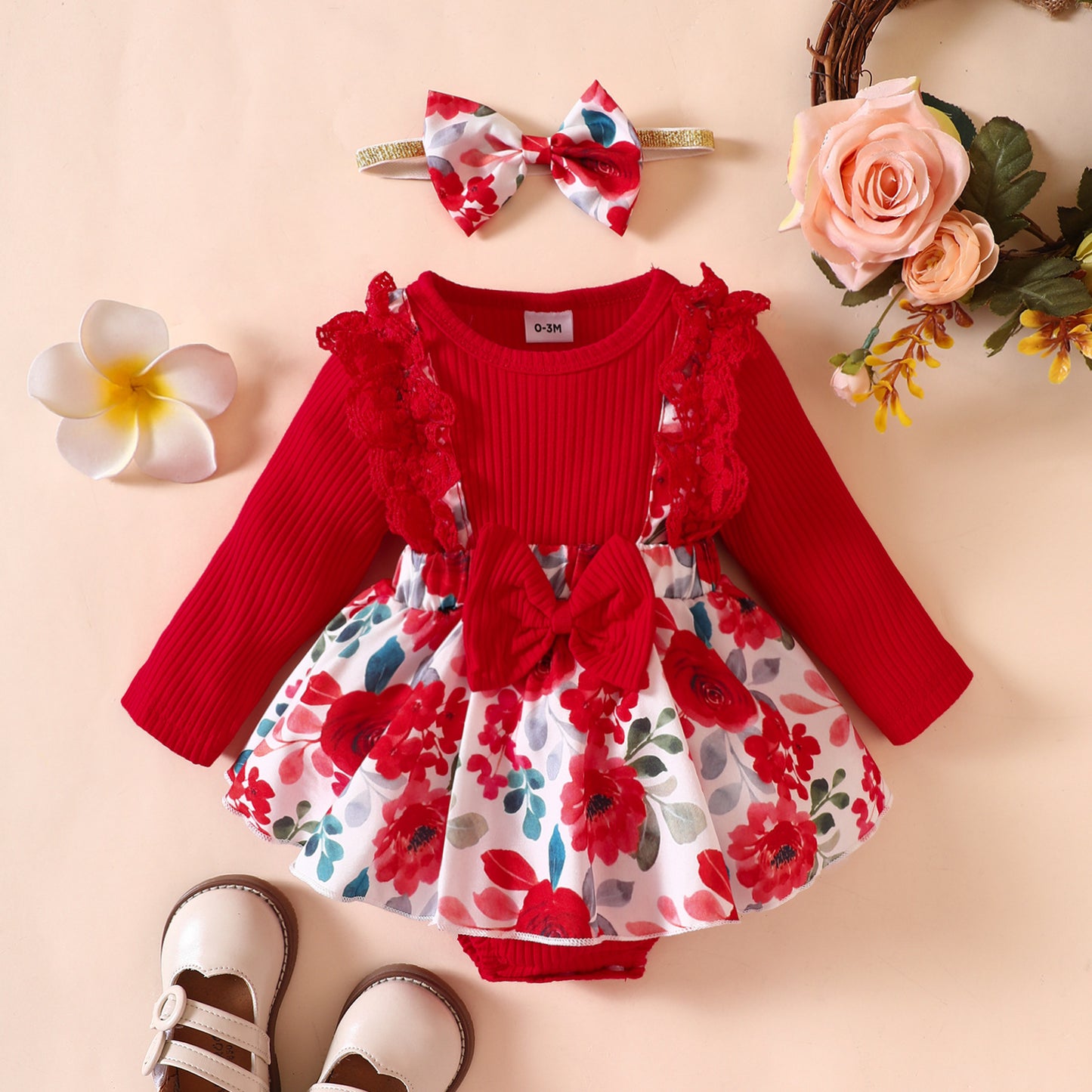 ベビーガール レース×フラワー 2点セット|Baby Girl Lace & Floral Two-Piece Set