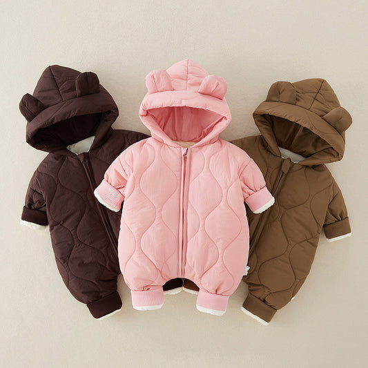 厚手キルティング ベビーロンパース(フード付き)|Quilted Thick Baby Romper with Hood