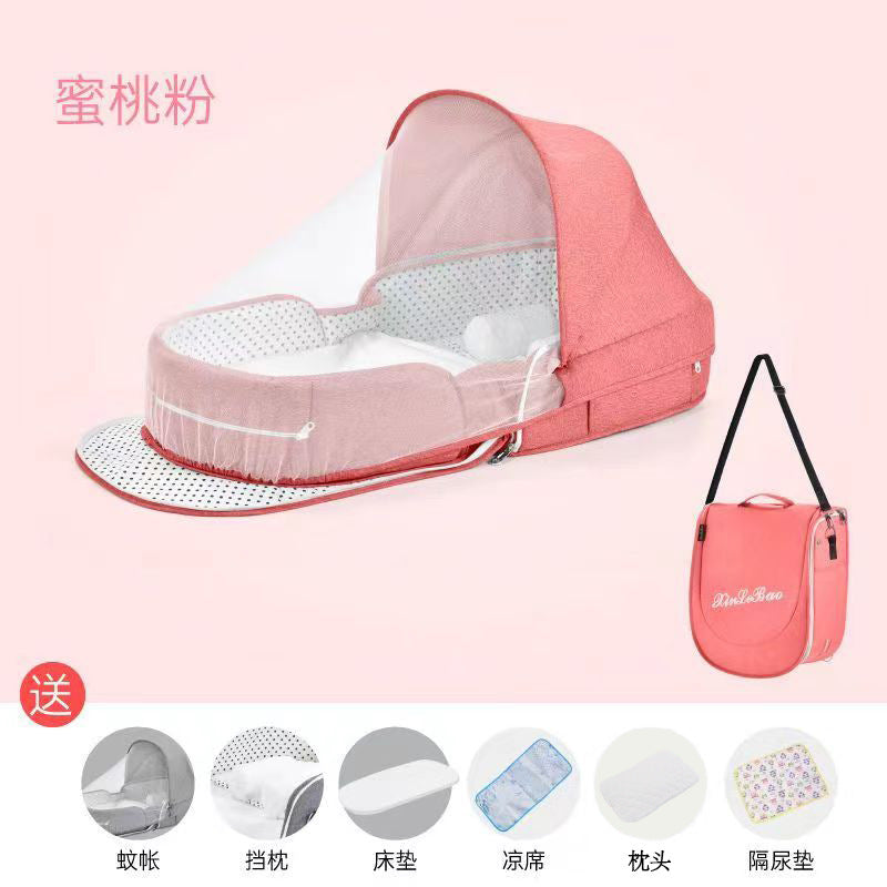 ベビー折りたたみポータブルベッド(蚊帳・マット・おむつ替えパッド付き) | Portable Foldable Baby Bed (Mosquito Net, Mat & Diaper Pad)