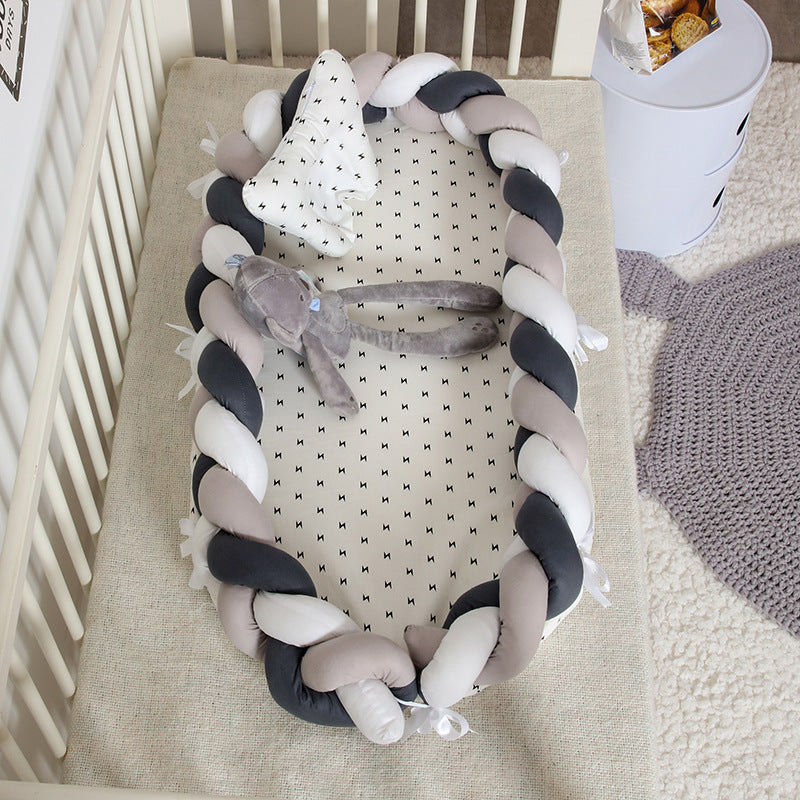 ポータブル バイオニック ベビーネスト | Portable Bionic Baby Nest – Soft Cotton Newborn Bed with Braided Bumper and Removable Cover