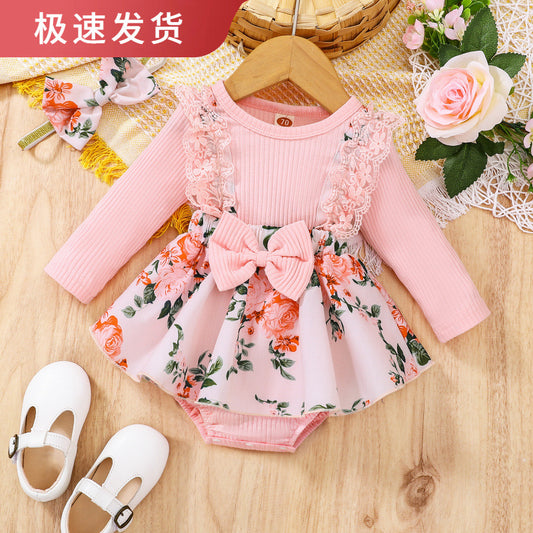 ベビーガール レース×フラワー 2点セット|Baby Girl Lace & Floral Two-Piece Set