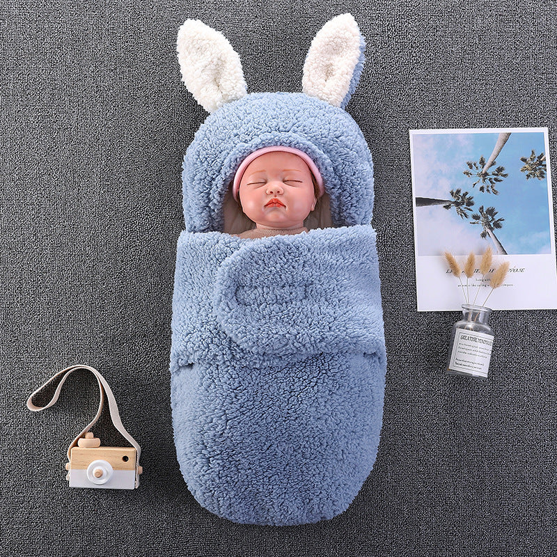 ベビーうさ耳スワドル寝袋(秋冬・厚手・二重使い) | Newborn Bunny-Ear Swaddle Sleeping Bag (Autumn/Winter, Thick, Dual-Use)