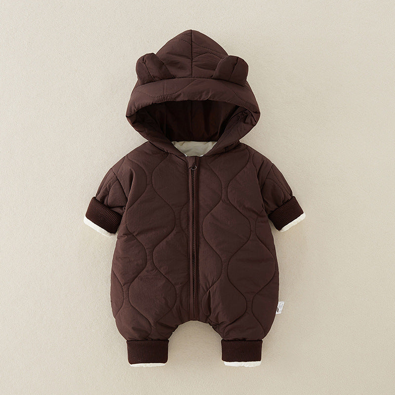 厚手キルティング ベビーロンパース(フード付き)|Quilted Thick Baby Romper with Hood