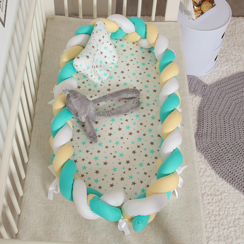 ポータブル バイオニック ベビーネスト | Portable Bionic Baby Nest – Soft Cotton Newborn Bed with Braided Bumper and Removable Cover