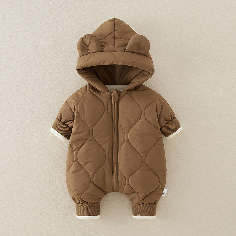 厚手キルティング ベビーロンパース(フード付き)|Quilted Thick Baby Romper with Hood