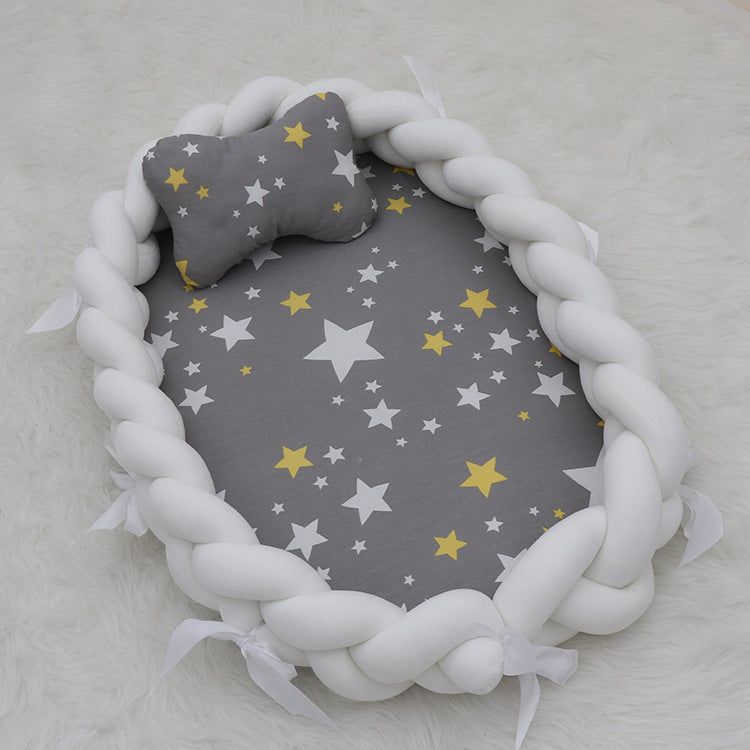 ベビー編みクッション 寝かしつけネスト(超やわらか・取り外し可) | Braided Baby Sleep Nest (Ultra-Soft, Detachable Pad)