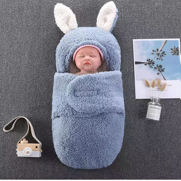 ベビーうさ耳スワドル寝袋(秋冬・厚手・二重使い) | Newborn Bunny-Ear Swaddle Sleeping Bag (Autumn/Winter, Thick, Dual-Use)