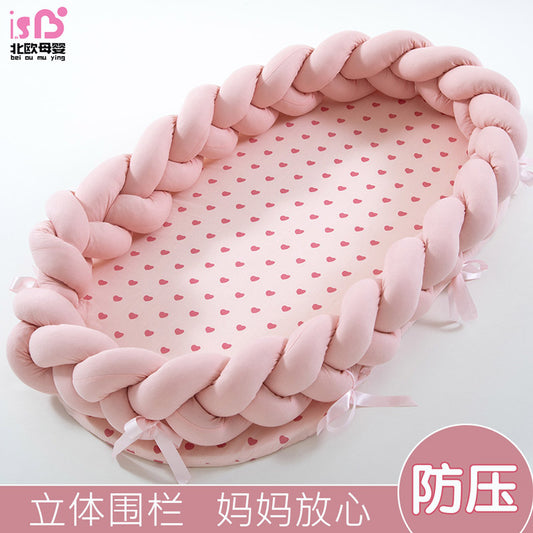 ポータブル バイオニック ベビーネスト | Portable Bionic Baby Nest – Soft Cotton Newborn Bed with Braided Bumper and Removable Cover
