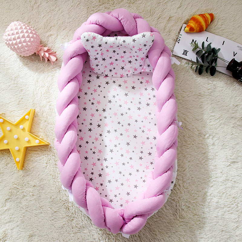 ポータブル バイオニック ベビーネスト | Portable Bionic Baby Nest – Soft Cotton Newborn Bed with Braided Bumper and Removable Cover