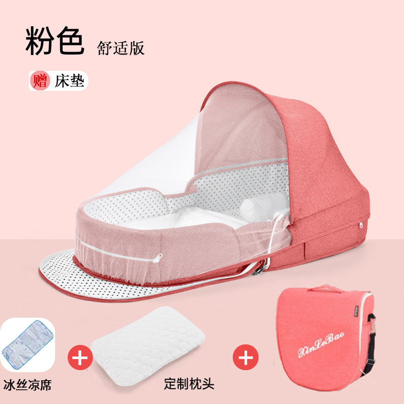 ベビー折りたたみポータブルベッド(蚊帳・マット・おむつ替えパッド付き) | Portable Foldable Baby Bed (Mosquito Net, Mat & Diaper Pad)