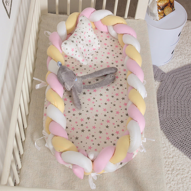 ポータブル バイオニック ベビーネスト | Portable Bionic Baby Nest – Soft Cotton Newborn Bed with Braided Bumper and Removable Cover