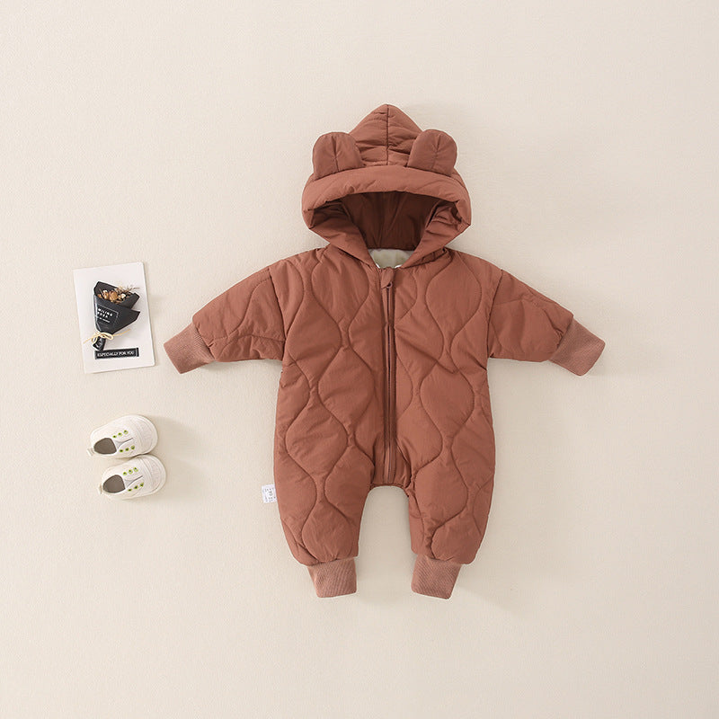 厚手キルティング ベビーロンパース(フード付き)|Quilted Thick Baby Romper with Hood