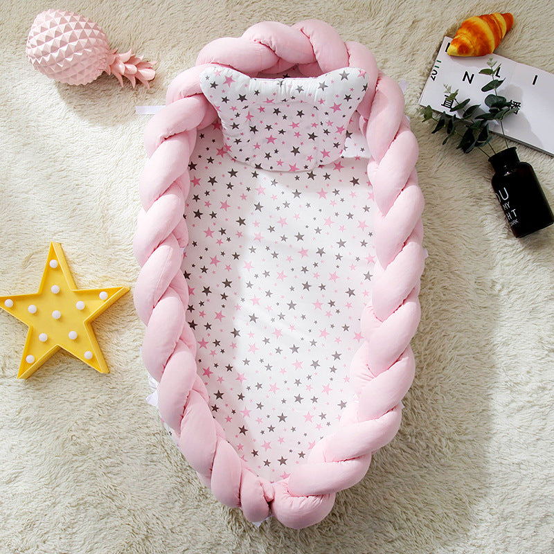 ポータブル バイオニック ベビーネスト | Portable Bionic Baby Nest – Soft Cotton Newborn Bed with Braided Bumper and Removable Cover