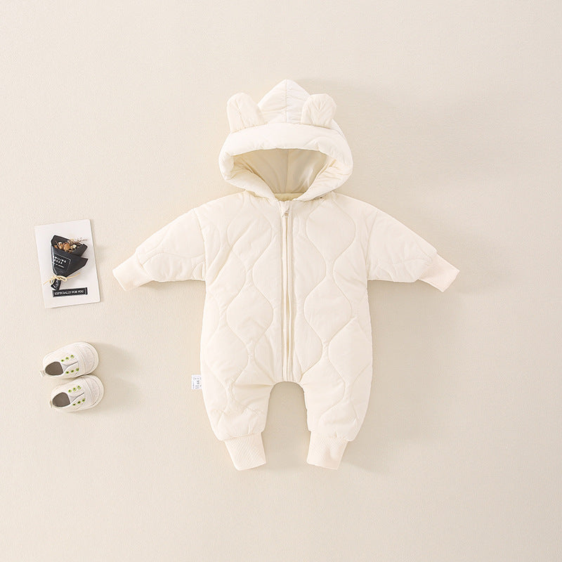 厚手キルティング ベビーロンパース(フード付き)|Quilted Thick Baby Romper with Hood