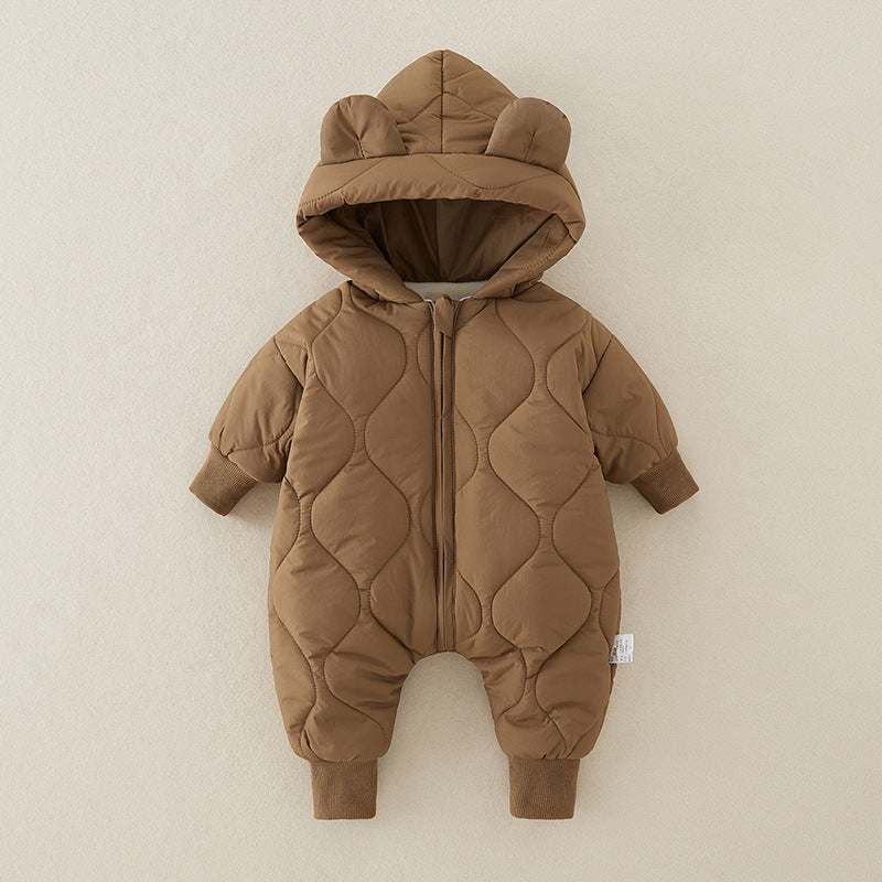 厚手キルティング ベビーロンパース(フード付き)|Quilted Thick Baby Romper with Hood