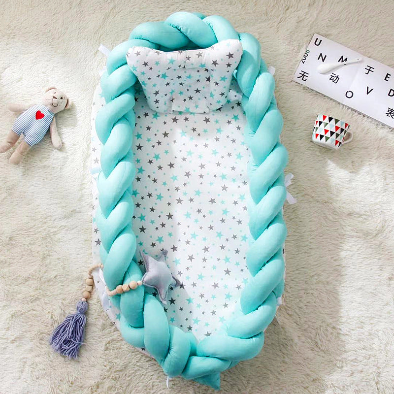 ポータブル バイオニック ベビーネスト | Portable Bionic Baby Nest – Soft Cotton Newborn Bed with Braided Bumper and Removable Cover