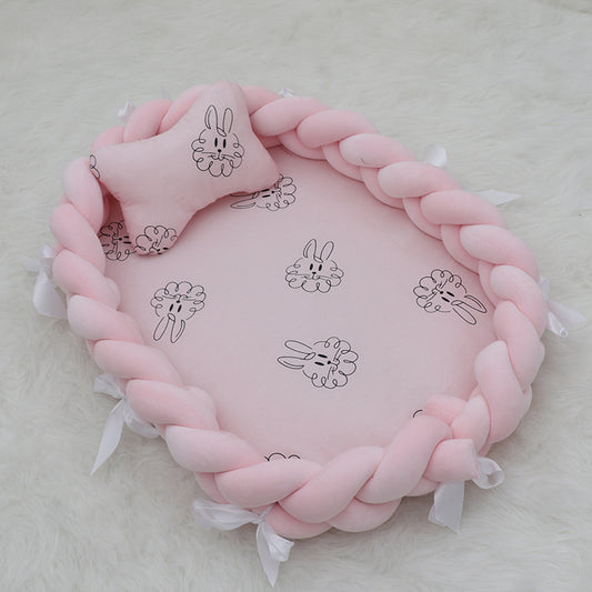 ベビー編みクッション 寝かしつけネスト(超やわらか・取り外し可) | Braided Baby Sleep Nest (Ultra-Soft, Detachable Pad)