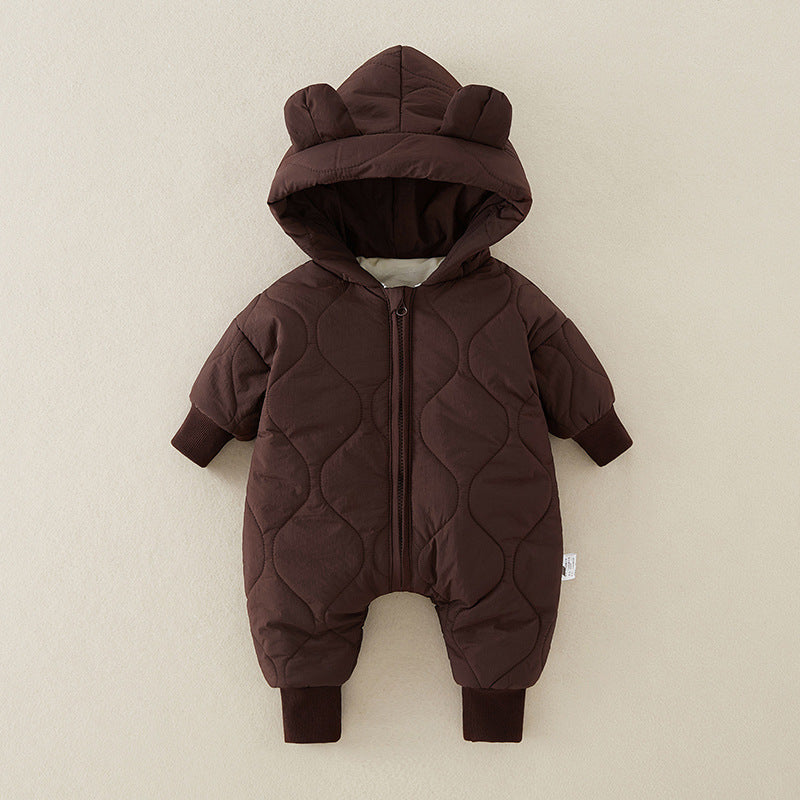 厚手キルティング ベビーロンパース(フード付き)|Quilted Thick Baby Romper with Hood