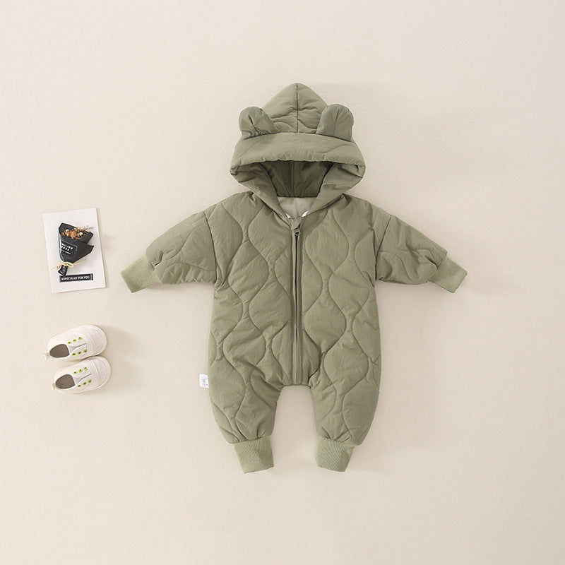 厚手キルティング ベビーロンパース(フード付き)|Quilted Thick Baby Romper with Hood