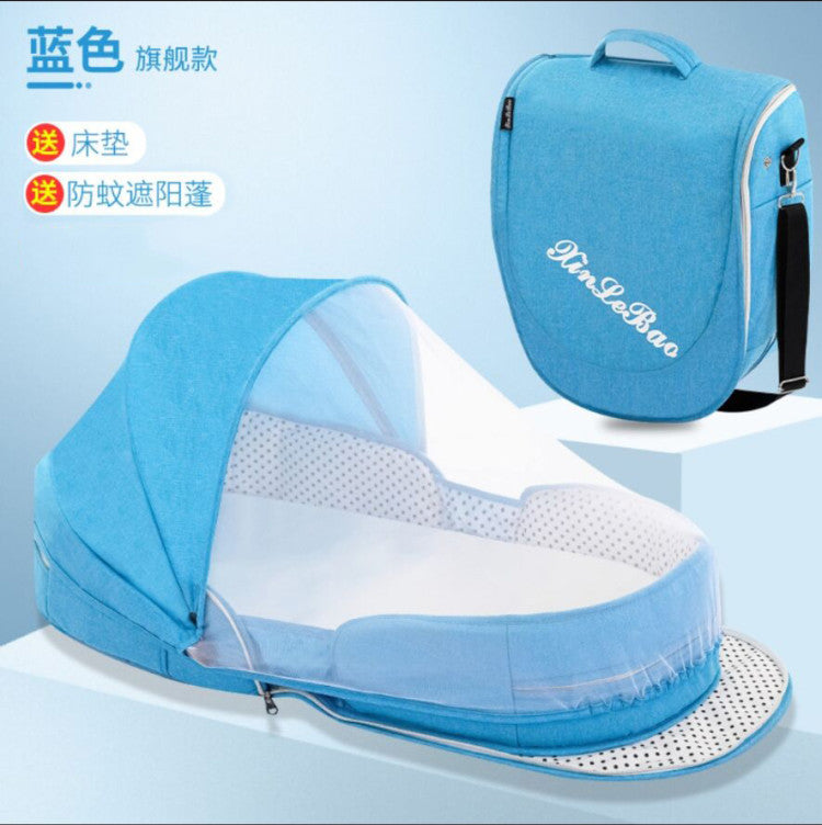 ベビー折りたたみポータブルベッド(蚊帳・マット・おむつ替えパッド付き) | Portable Foldable Baby Bed (Mosquito Net, Mat & Diaper Pad)
