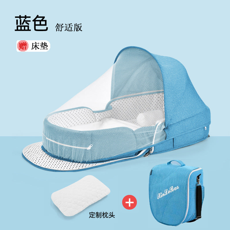 ベビー折りたたみポータブルベッド(蚊帳・マット・おむつ替えパッド付き) | Portable Foldable Baby Bed (Mosquito Net, Mat & Diaper Pad)