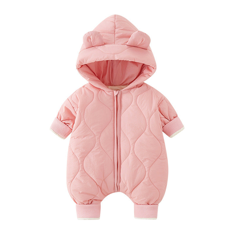 厚手キルティング ベビーロンパース(フード付き)|Quilted Thick Baby Romper with Hood