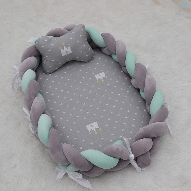 ベビー編みクッション 寝かしつけネスト(超やわらか・取り外し可) | Braided Baby Sleep Nest (Ultra-Soft, Detachable Pad)