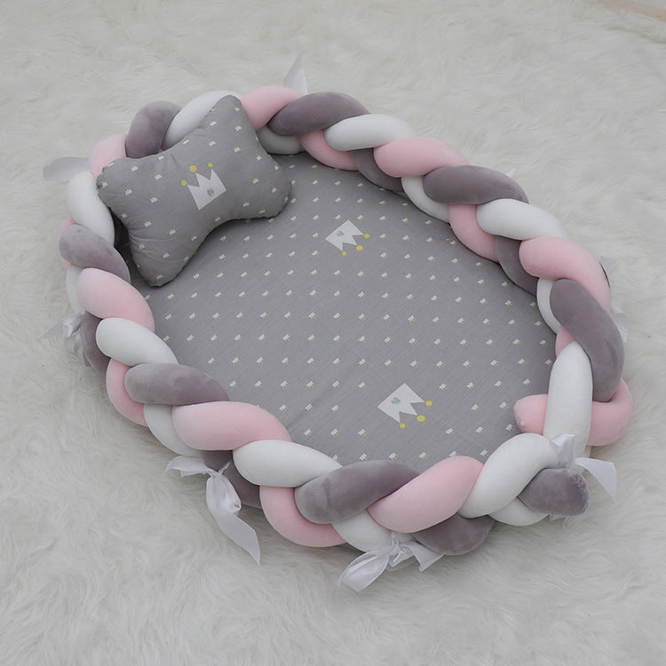 ベビー編みクッション 寝かしつけネスト(超やわらか・取り外し可) | Braided Baby Sleep Nest (Ultra-Soft, Detachable Pad)