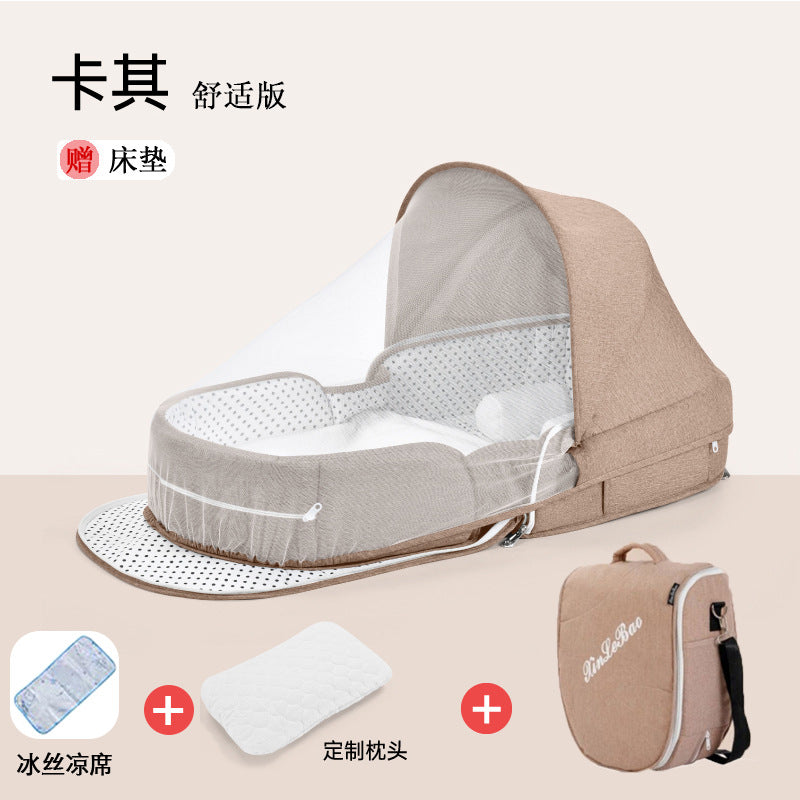 ベビー折りたたみポータブルベッド(蚊帳・マット・おむつ替えパッド付き) | Portable Foldable Baby Bed (Mosquito Net, Mat & Diaper Pad)