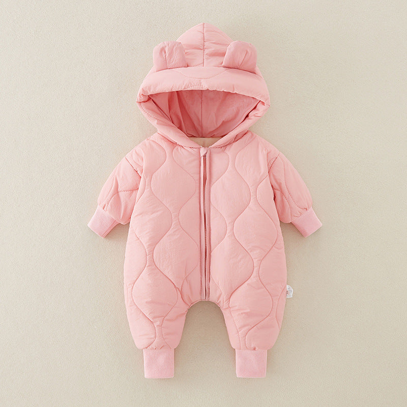 厚手キルティング ベビーロンパース(フード付き)|Quilted Thick Baby Romper with Hood